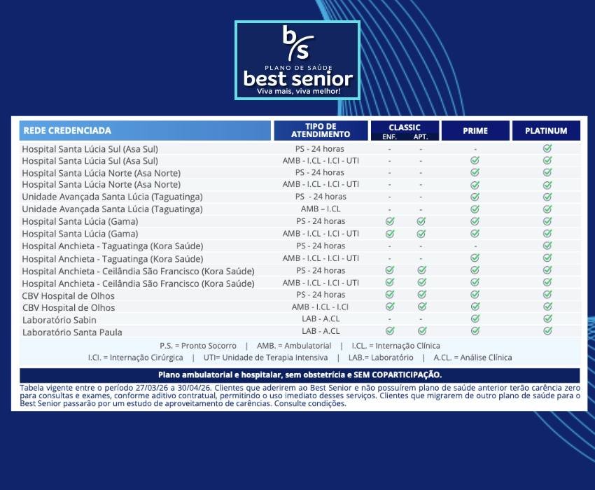 Fachada de hospitais da rede credenciada do plano de saúde best senior df