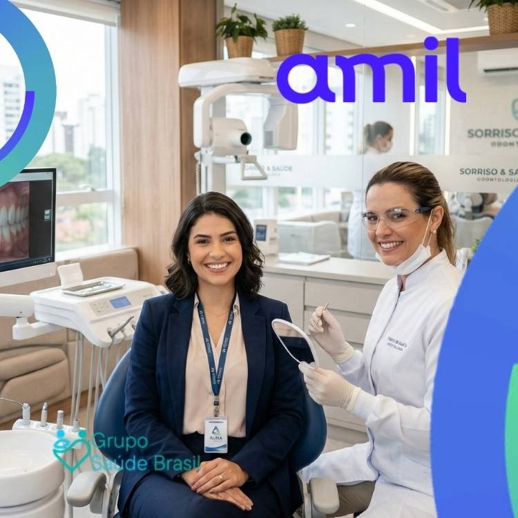 Beneficiária em consulta odontológica coberta pelo plano de saúde amil df