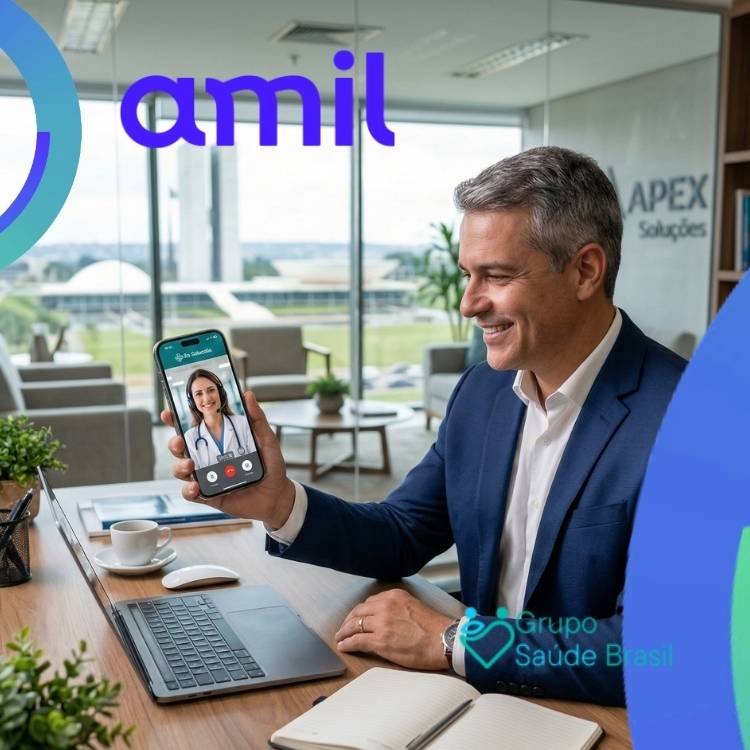 Beneficiário utilizando a telemedicina no aplicativo do plano de saúde amil df