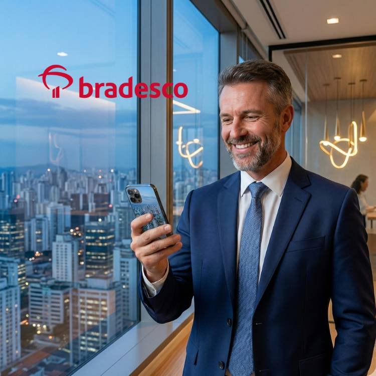 Executivo usando aplicativo para solicitar reembolso no plano de saúde bradesco no df