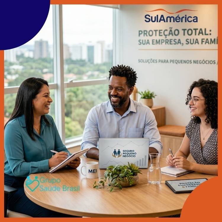Pequena equipe empresarial que contratou o plano de saúde sulamérica no df via MEI