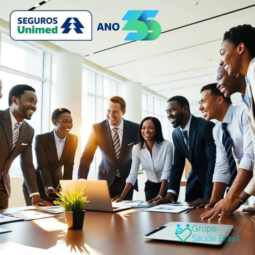 Empresários discutindo a rede credenciada Seguros Unimed